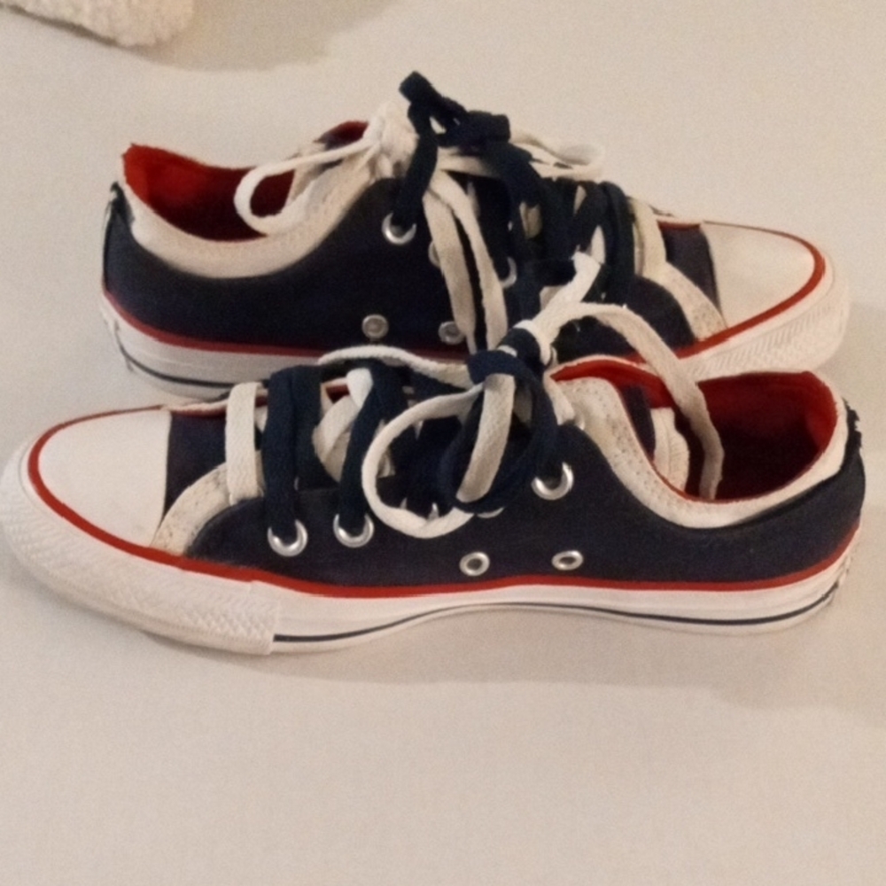 Converse Women's Size 7 All Star Red White Blue  Double Tongue - Picture 3 of 13